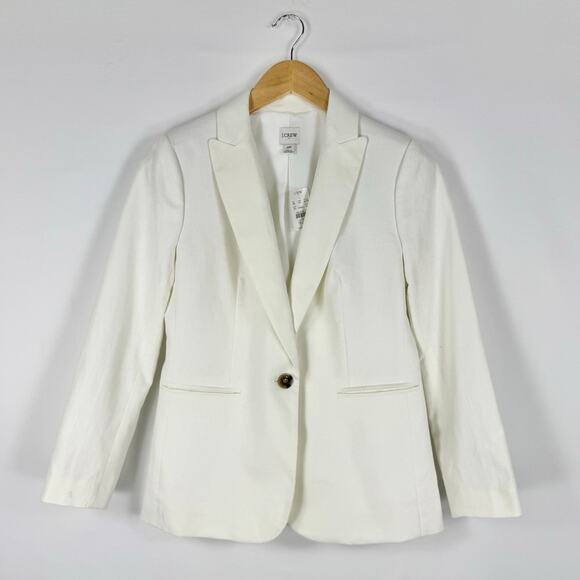 J Crew Factory Womens Linen Blend One Button Blazer Size 2 Petite White - Picture 2 of 16